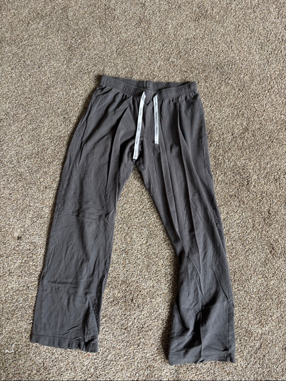 Calvin Klein Charcoal Gray Lounge Pajama Pants with White Logo Drawstring